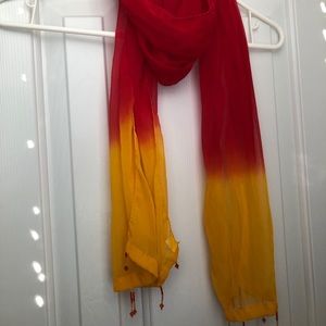 Yellow and red scarf with beaded tassels
